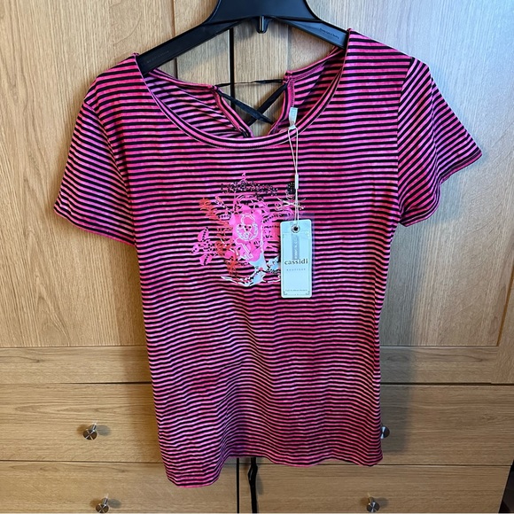 Brand New With Tags Israeli Brand Cassadi Pink Striped T-Shirt - Picture 1 of 16